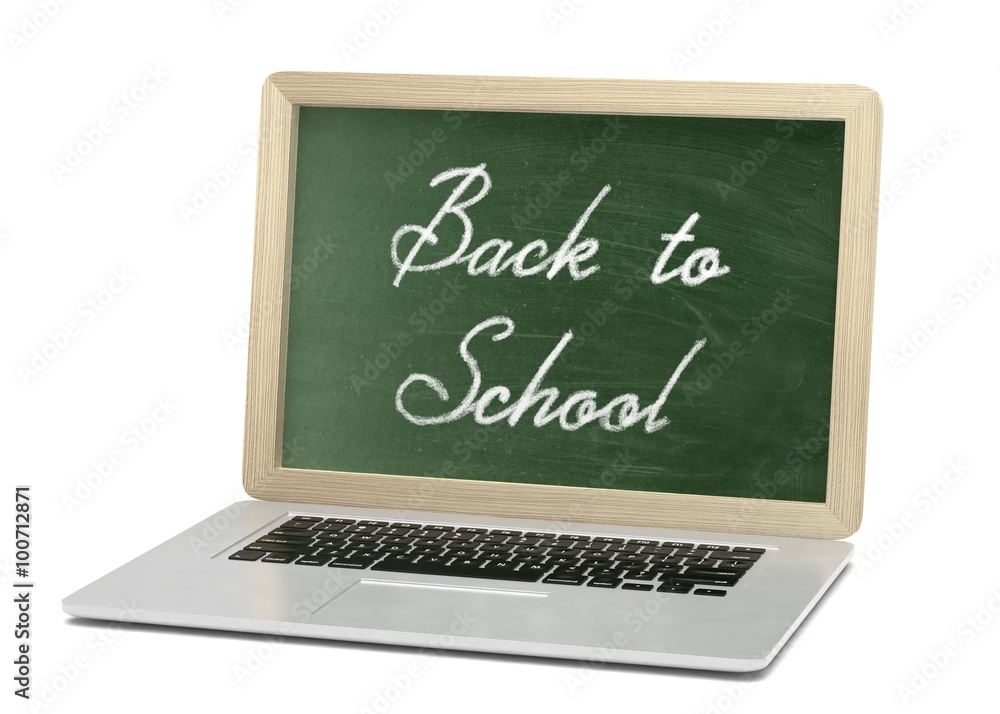 Laptop with chalkboard, back to school, online education concept Laptop with chalkboard, back to school, online education concept