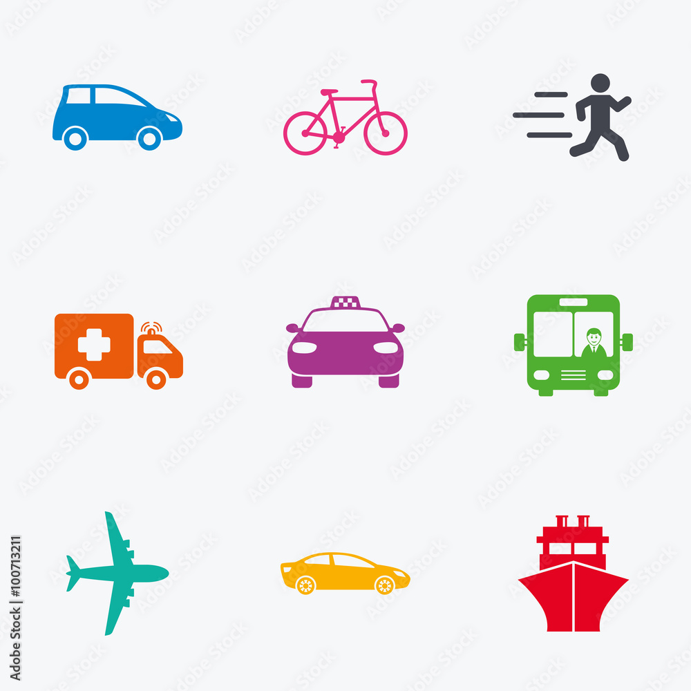 Naklejka premium Transport icons. Car, bike, bus and taxi signs.