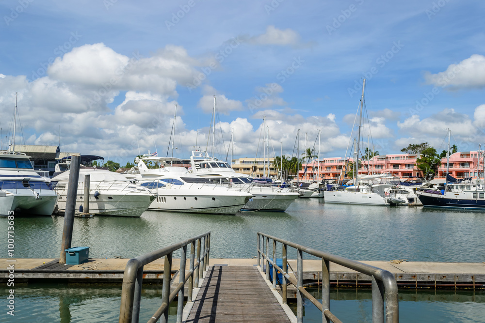 Fototapeta premium walk way at marina boat lagoon in Phuket Thailand