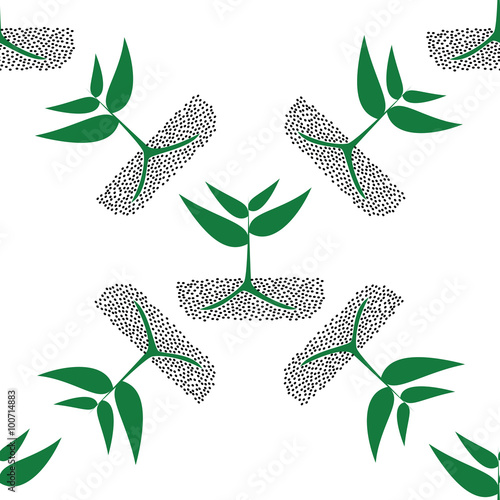 growing green plants in soil, seamless pattern.