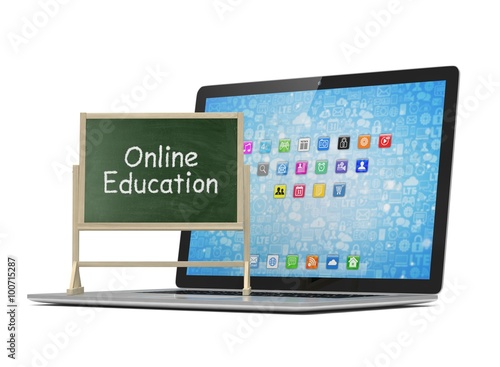 Fototapeta Naklejka Na Ścianę i Meble -   Laptop with chalkboard, online education concept