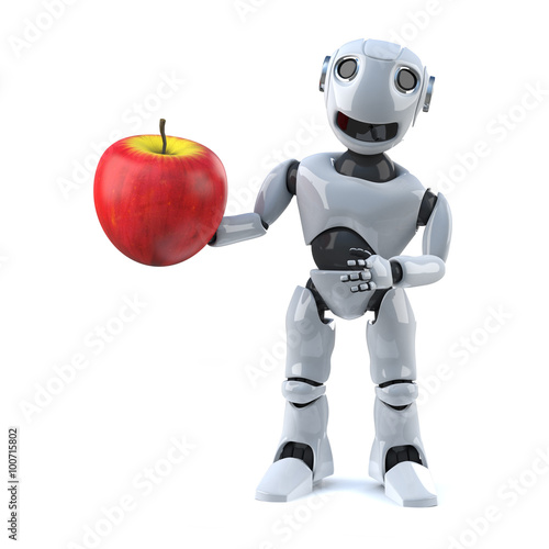 3d Robot has a red apple