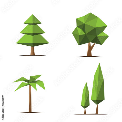 Polygonal trees. Abstract vector Illustration, low poly style.