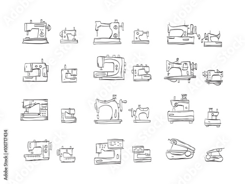 Sketch icons vector collection for sewing machine