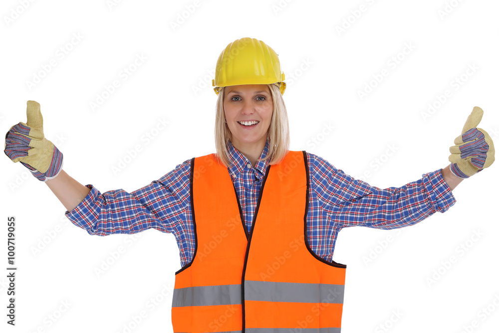 Bauarbeiter junge Frau Bauarbeiterin Beruf Arbeiter Bau Daumen h Bauarbeiter junge Frau Bauarbeiterin Beruf Arbeiter Bau Daumen h