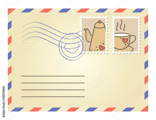 envelope with postage stamps