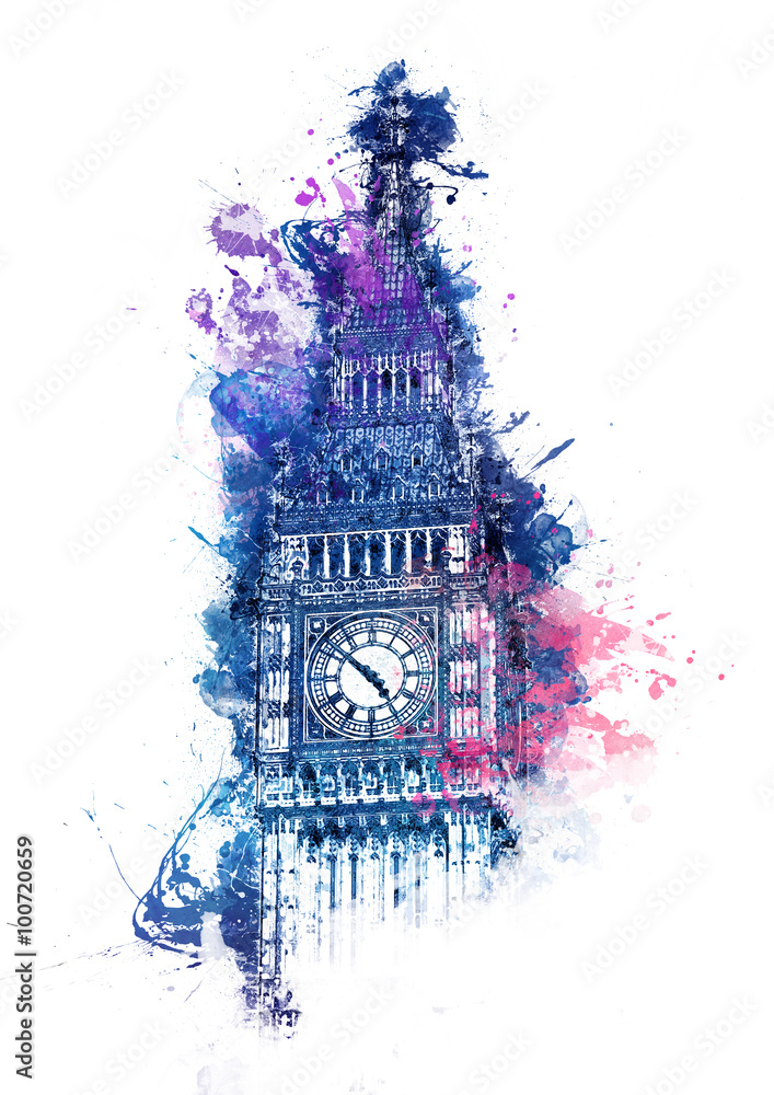 Colorful watercolor painting of Big Ben - obrazy, fototapety, plakaty 