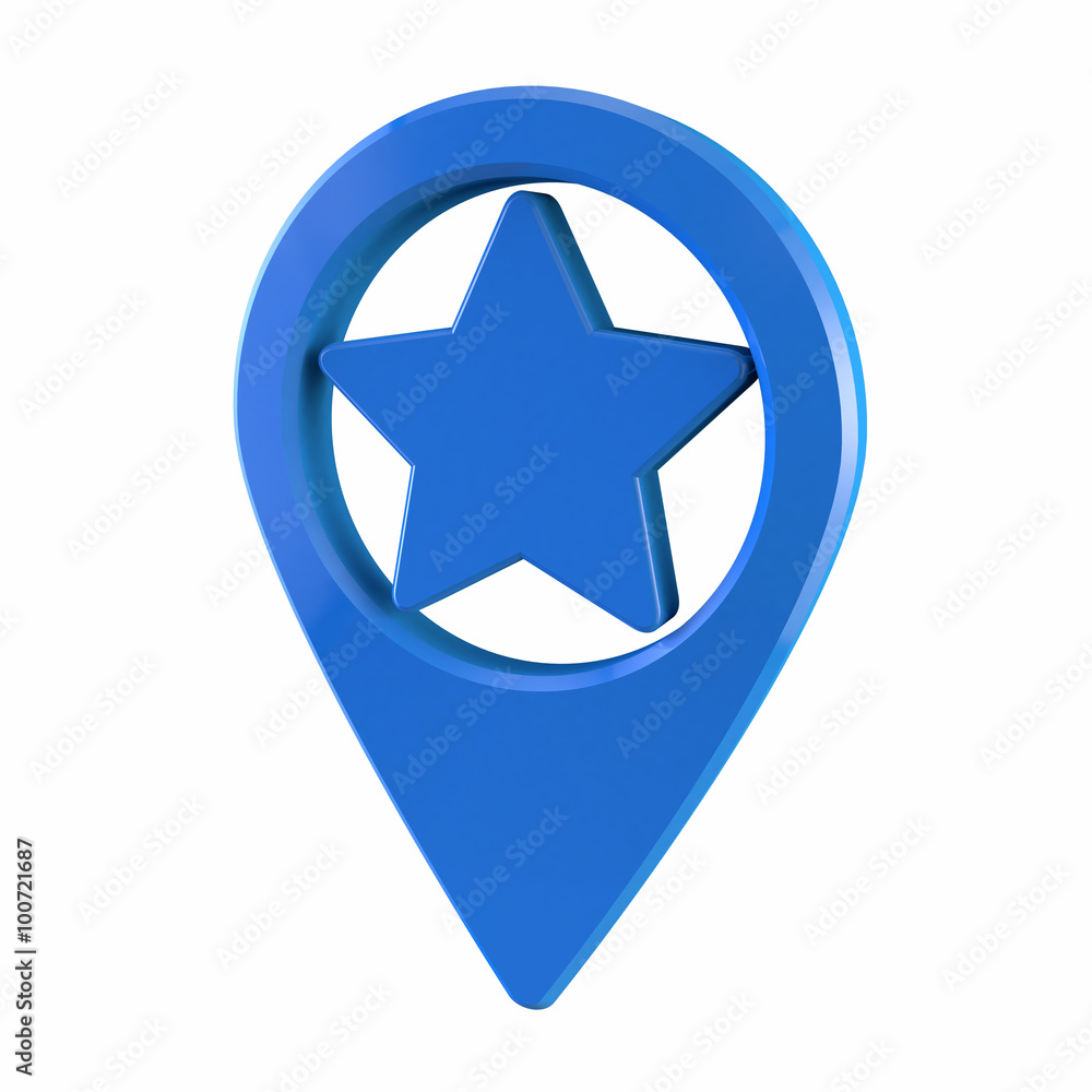 Blue Map pin. Star or favorite icon. Blue Map pin. Star or favorite icon.