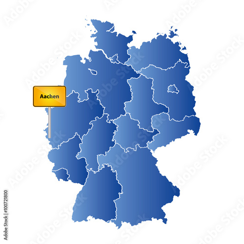 Deutsche Landkarte mit Ortstafel Markierung auf der deutschen Stadt Aachen