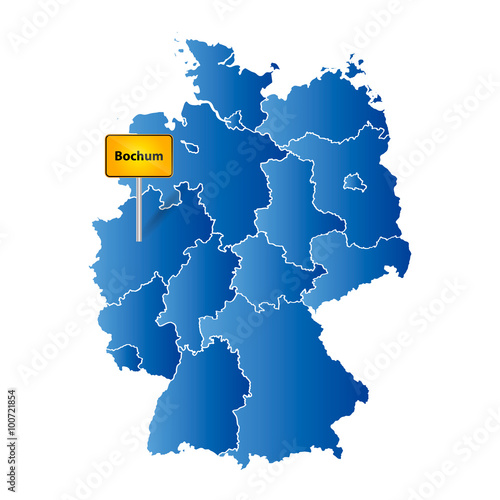 Deutsche Landkarte mit Ortstafel Markierung auf der deutschen Stadt Bochum