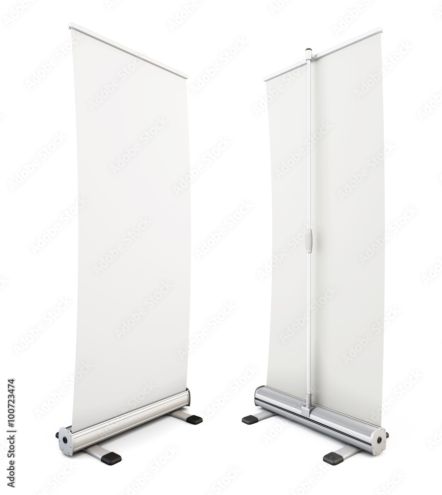 Roll up banner isolated on white background. 3d. Roll up banner isolated on white background. 3d.