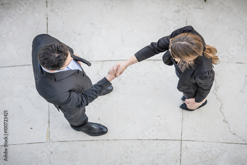 Business People Giving Handshake, Aerial View