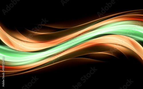 Waves glow orange and green background for design. Modern bright digital illustration.