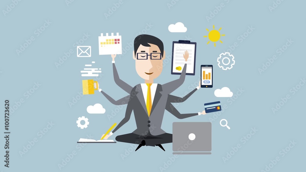 Businessman with multitasking and multi skill. Animated Businessman with multitasking and multi skill. Animated