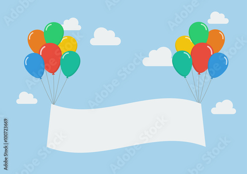Colorful balloons with banner