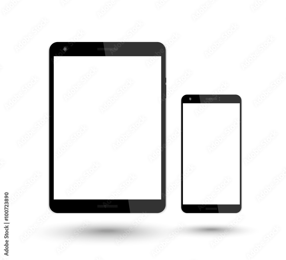 tablet and smartphone vector mockup over white, vector illustration - obrazy, fototapety, plakaty 