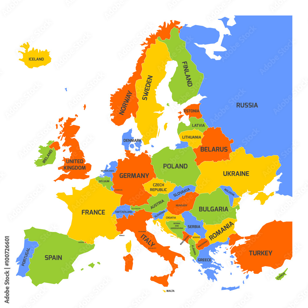 Naklejka premium Kolorowa mapa Europy
