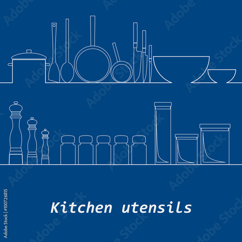 Kitchen mono line kitchen tools silhouette