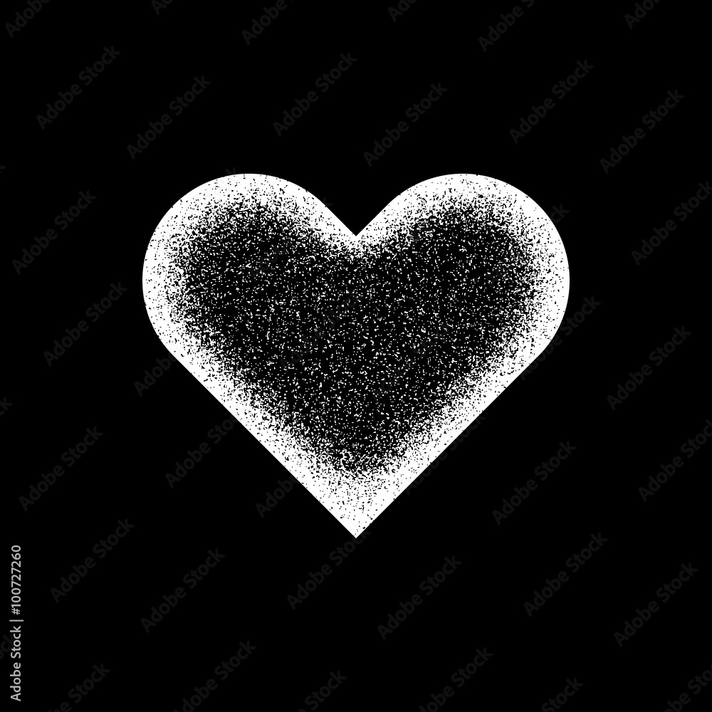 Fototapeta premium White abstract heart sign badge, Valentines day blank button template with grain, noise, dotwork, halftone, grunge texture for logo, banners, labels, web, prints. 14th february. Vector illustration.
