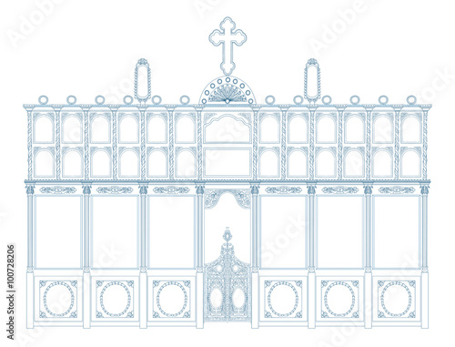 Blueprint of an iconostasis on white background