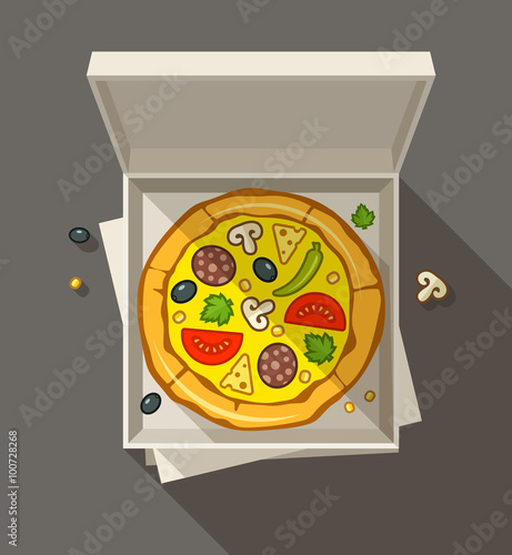 Pizza in open box