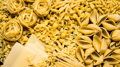Pasta background . Mixed dried pasta .