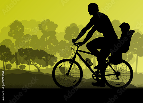 Cycling cyclist bike family silhouette athlete vector background