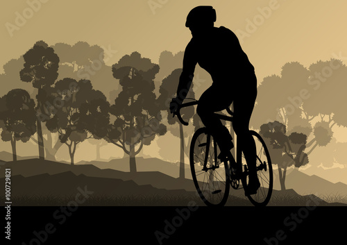 Bicyclist riding bicycle group marathon background silhouette ve