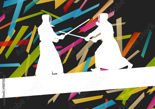 Active japanese Kendo sword martial arts fighters sport silhouet