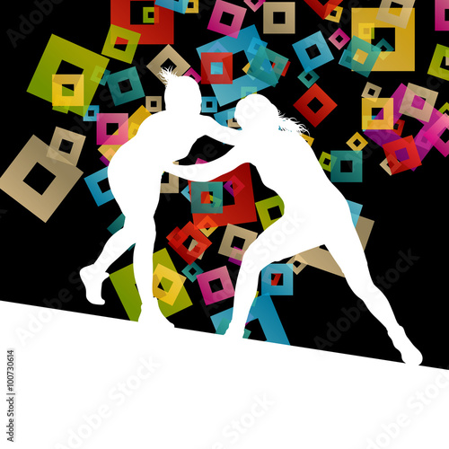 Greek roman wrestling active young women sport silhouettes vecto