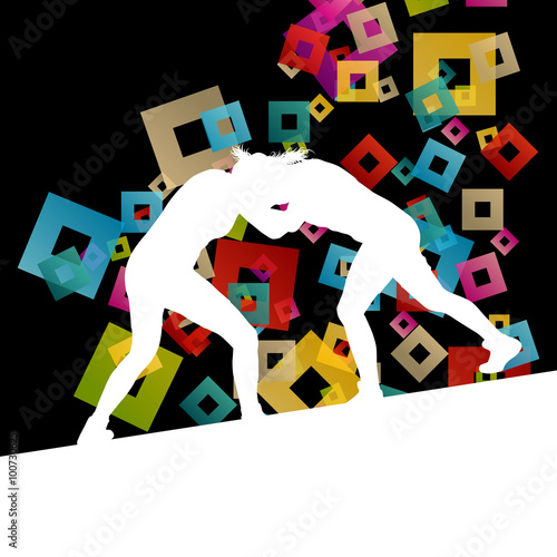 Greek roman wrestling active young women sport silhouettes vecto