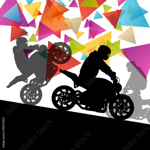 Motorcycle performance extreme stunt driver man and woman in abs