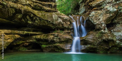 Waterfall Lagoon. Waterfall along the Old Mans Cave trail in Hocking Hills State Park. Logan  Ohio.