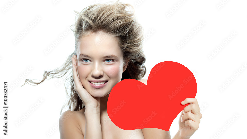woman beauty with red heart valentine's love woman beauty with red heart valentine's love