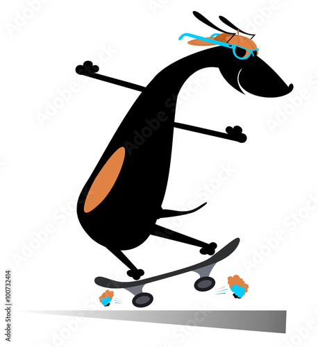 Comic dog rides a skate silhouette