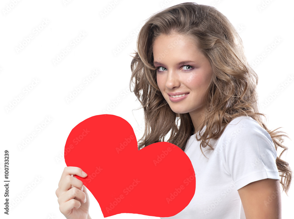 woman beauty with red heart valentine's love woman beauty with red heart valentine's love