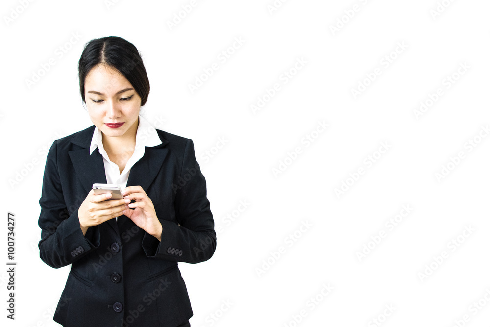 Young Asian business woman with smart phone communicating Young Asian business woman with smart phone communicating