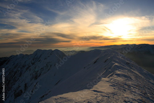 Winter sunset in Piatra Craiului mountains, Romania