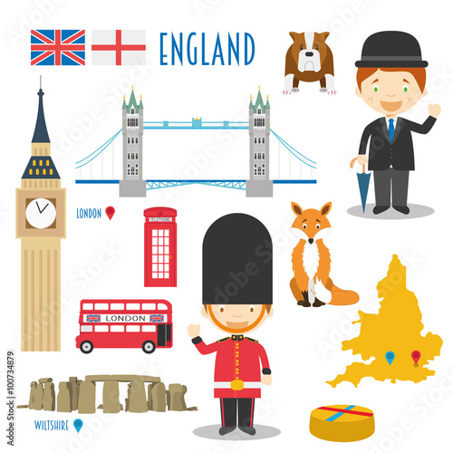 England Flat Icon Set Travel and tourism concept. Vector illustration