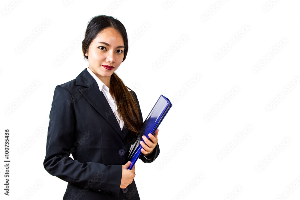 Portrait of a young attractive business woman holding folder Portrait of a young attractive business woman holding folder