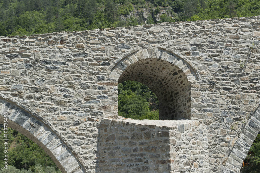 Detail of the ancient Devil's Bridge near Ardino in Bulgaria...