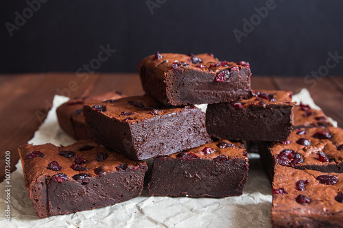 Cake chocolate brownies on wooden background