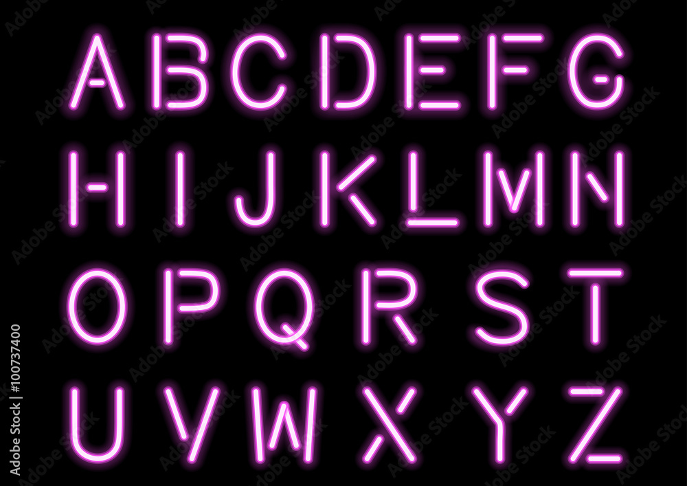Glowing Pink Neon Alphabet isolated and transparent. Vector eps10. Glowing Pink Neon Alphabet isolated and transparent. Vector eps10.