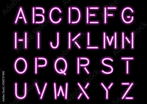 Glowing Pink Neon Alphabet isolated and transparent. Vector eps10.