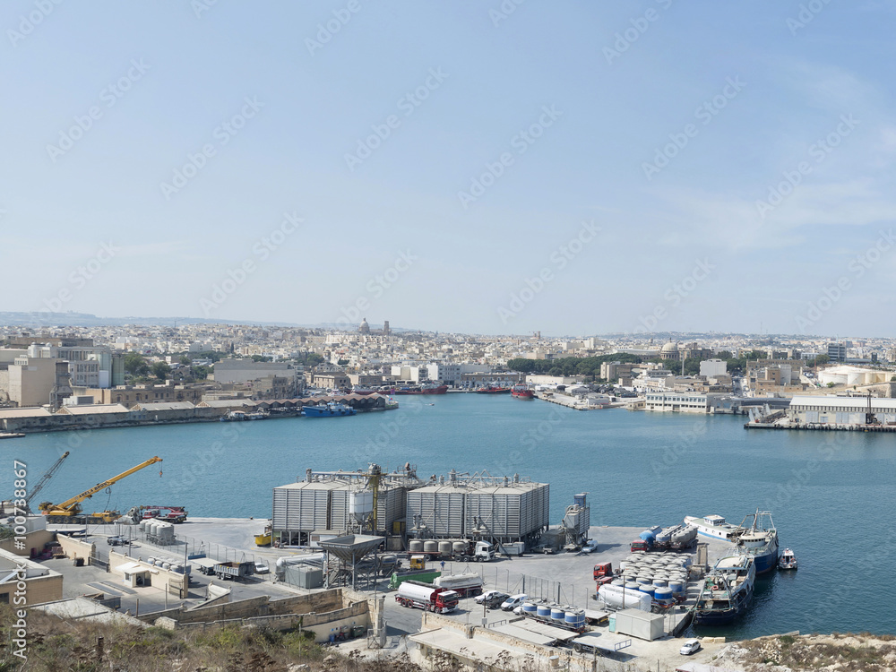 view to Valletta in Malta from hill near the harbor