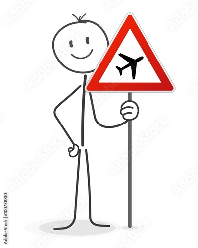 Strichmännchen mit Flugzeugschild
