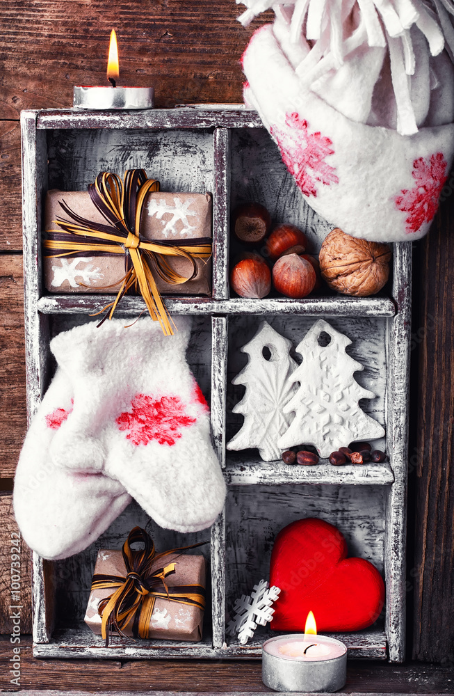 Fototapeta premium Winter decoration with gifts
