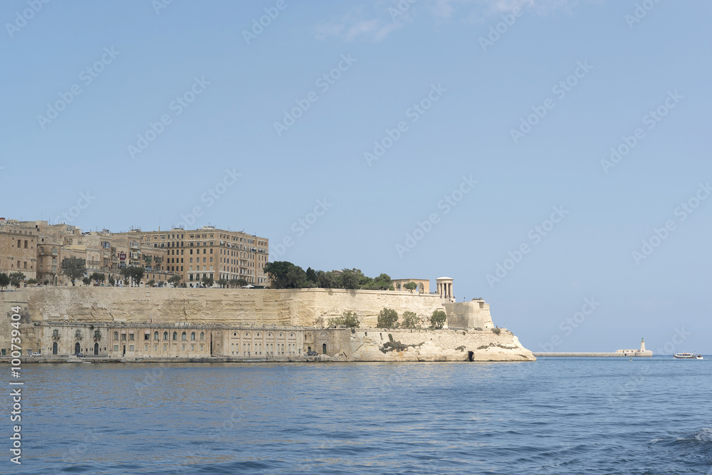 ancient medieval architecture of Valletta, Malta by the Mediterranean Sea