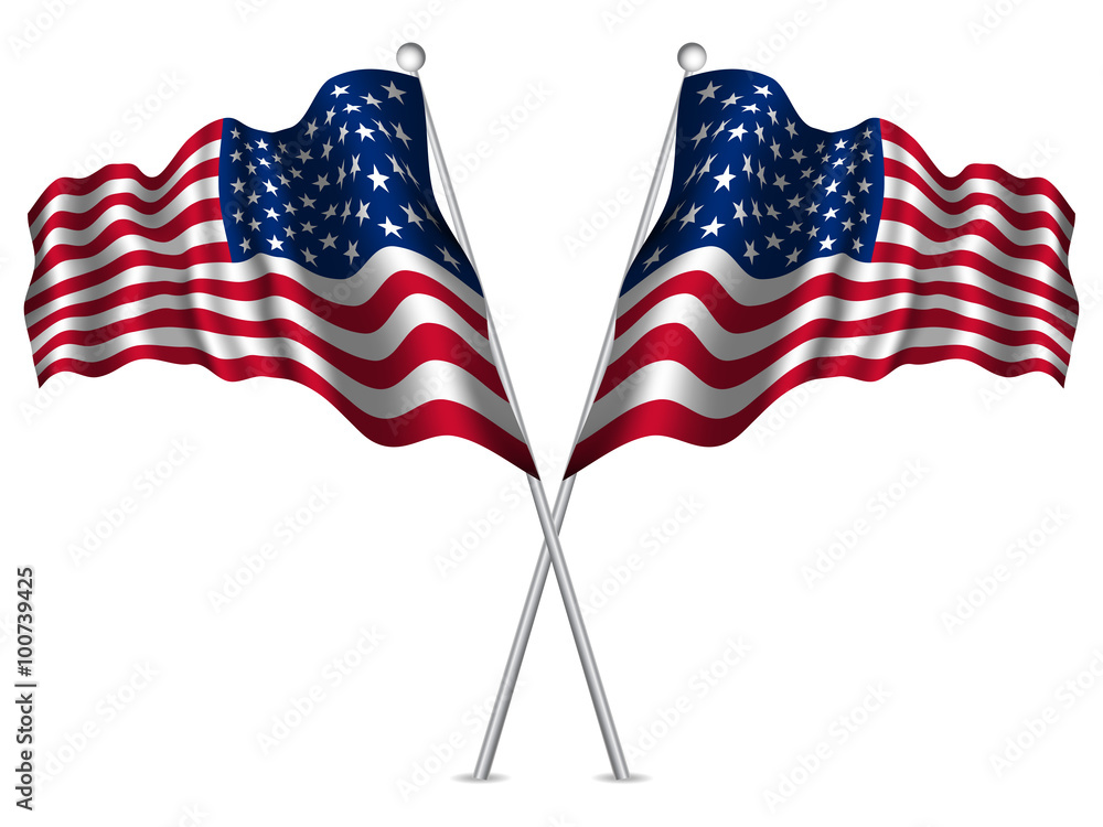 Usa flags waving. United states shaded flag. Vector eps10.
