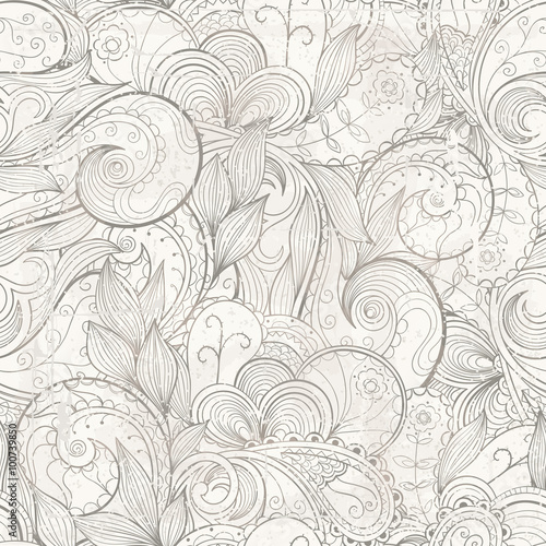 Vector floral abstract hand-drawn background with grunge effects.